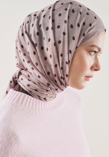 Gül Kurusu Small Polka Dots Desen Rami Şal