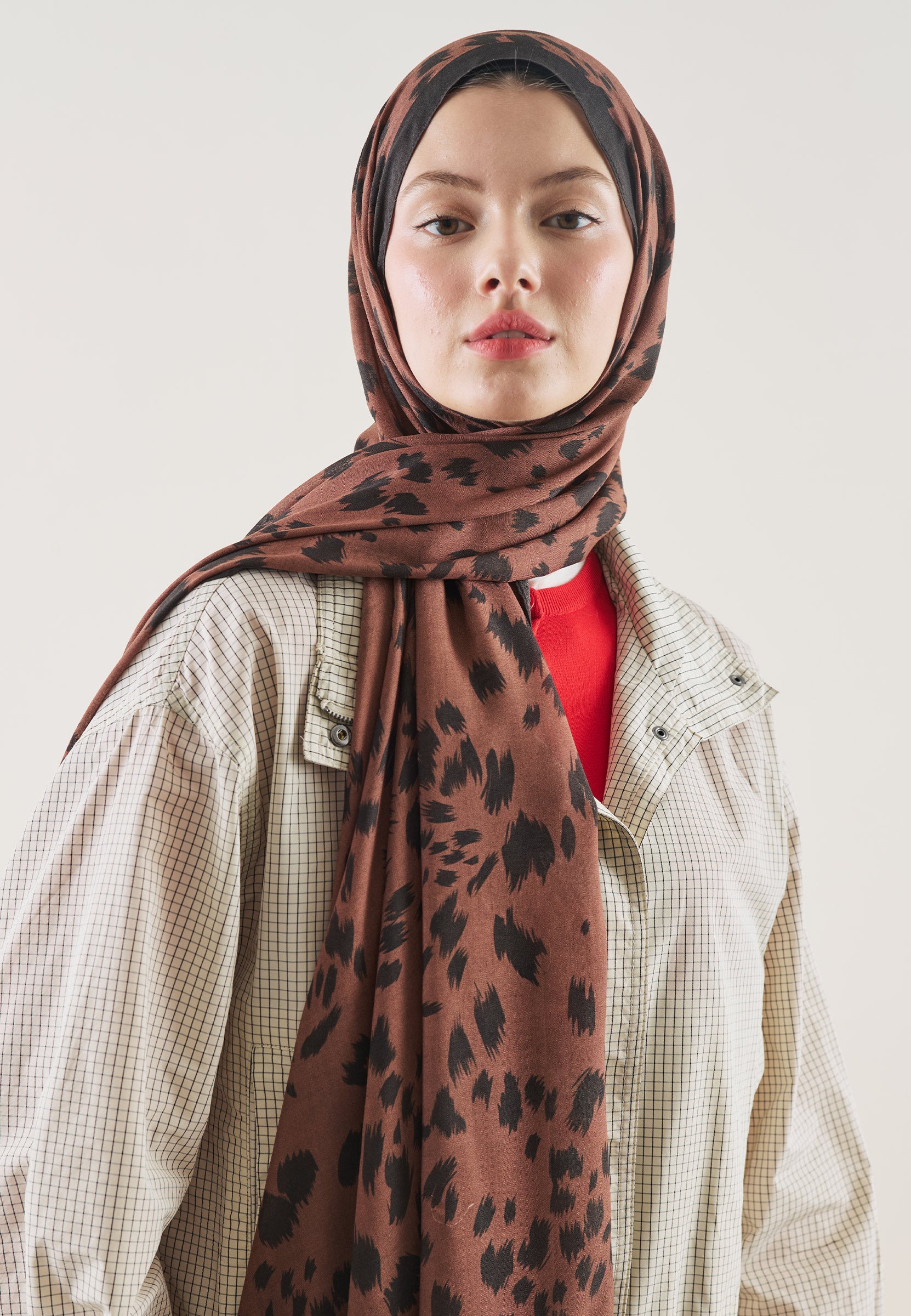 Kahve Cheetah Desen Rami Şal