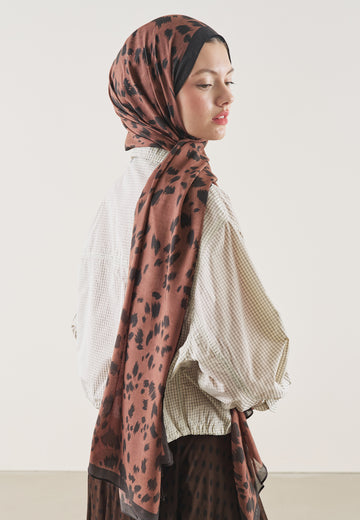 Kahve Cheetah Desen Rami Şal