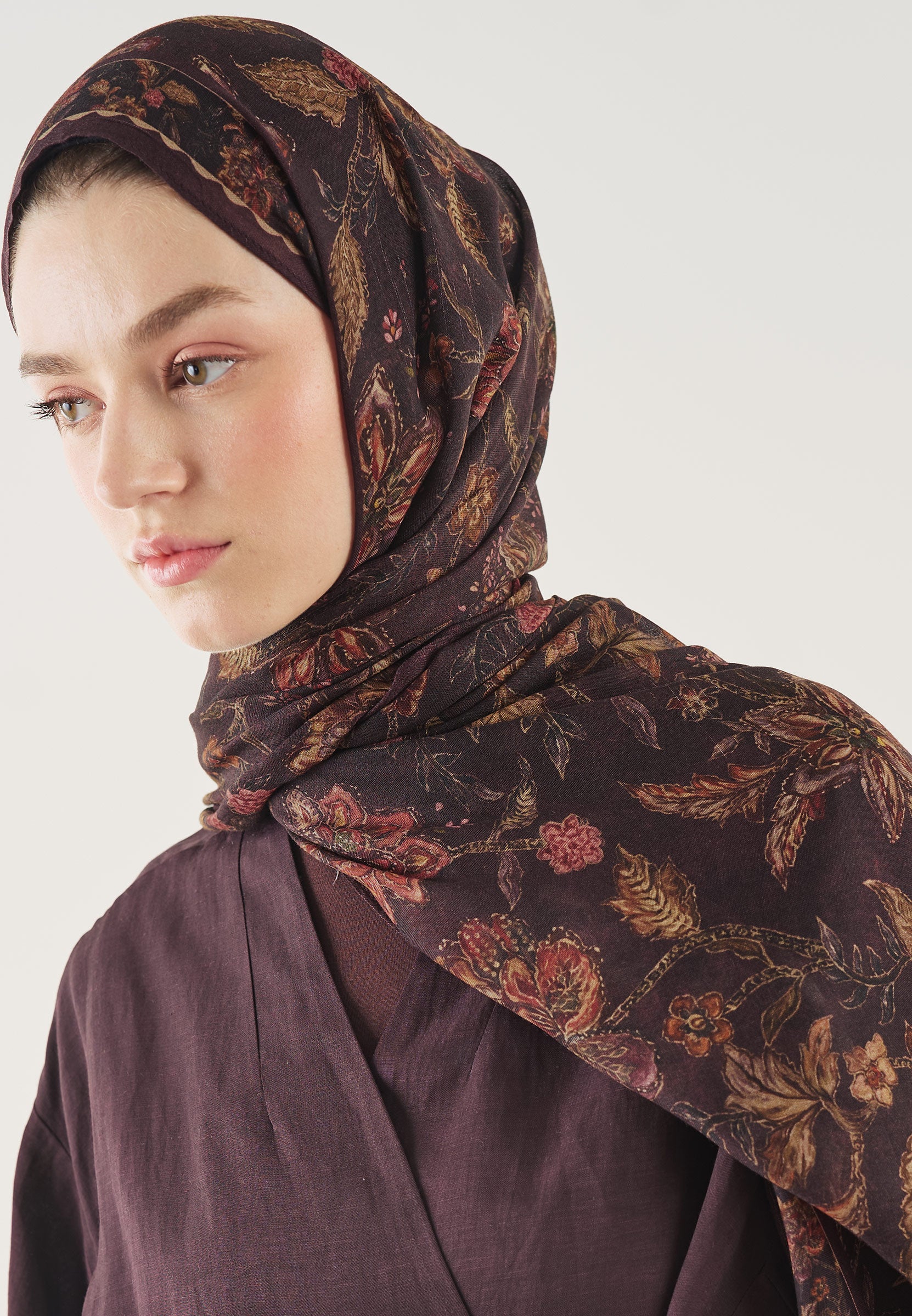 Koyu Bordo Ethnıc Blossom Desen Soft Viskon Şal