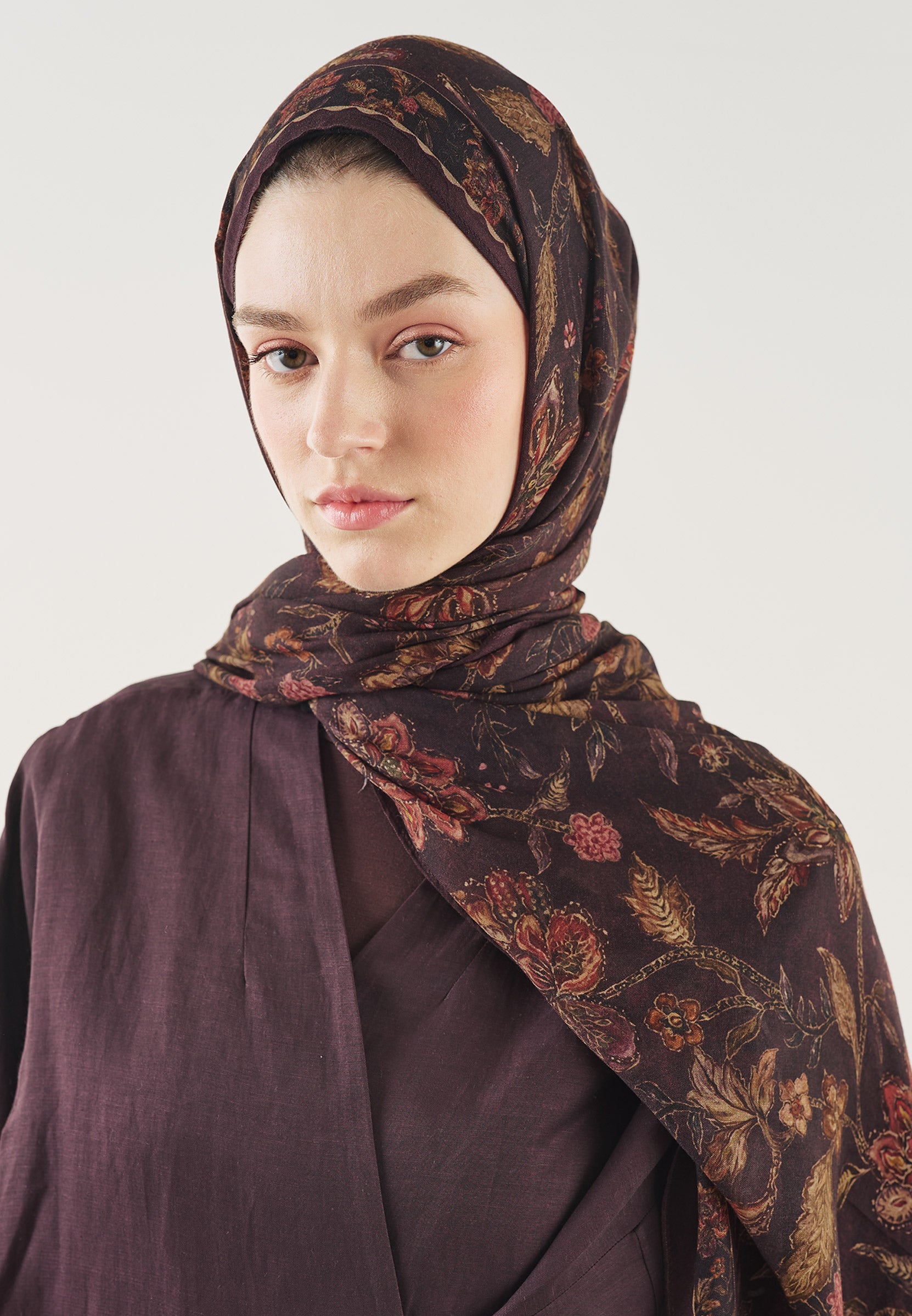 Koyu Bordo Ethnıc Blossom Desen Soft Viskon Şal