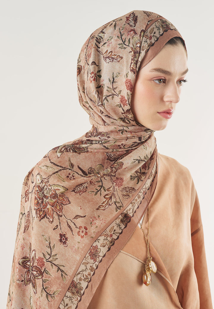Ethnic Blossom Desen Soft Viskon Şal Somon
