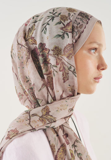 Pudra Ethnıc Blossom Desen Soft Viskon Şal