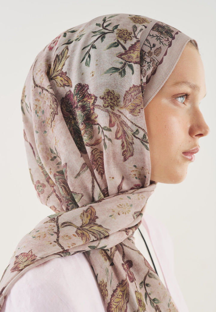Pudra Ethnıc Blossom Desen Soft Viskon Şal