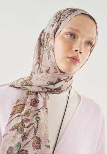 Ethnic Blossom Desen Soft Viskon Şal Pudra