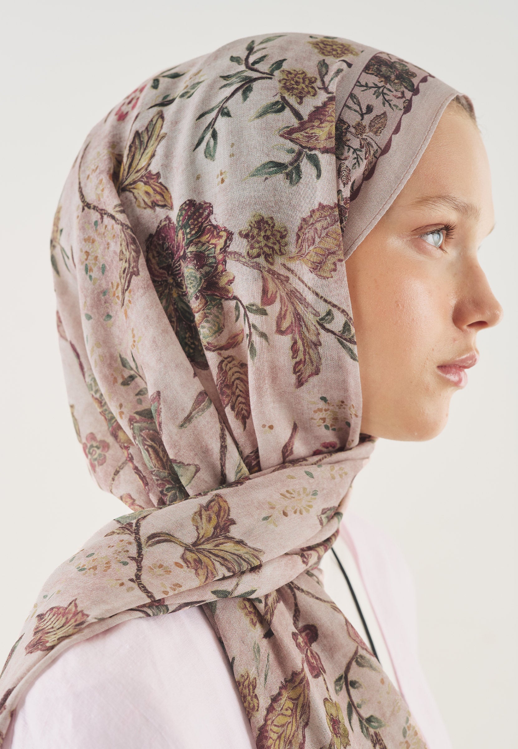 Ethnic Blossom Desen Soft Viskon Şal Pudra