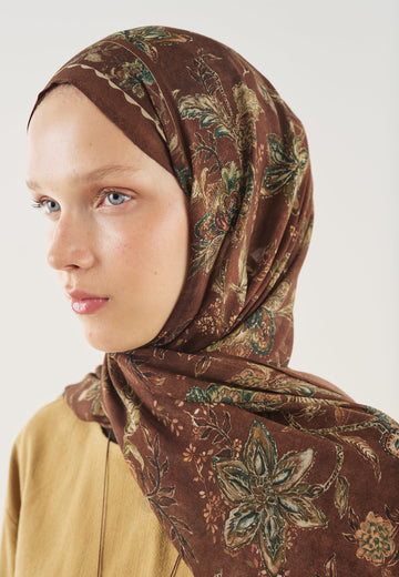 Kakao Ethnıc Blossom Desen Soft Viskon Şal