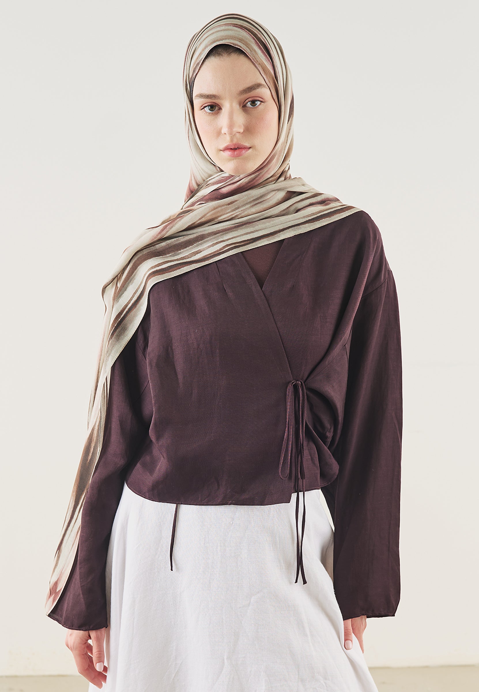 Gül Kurusu Dark Batik Desen Soft Viskon Şal