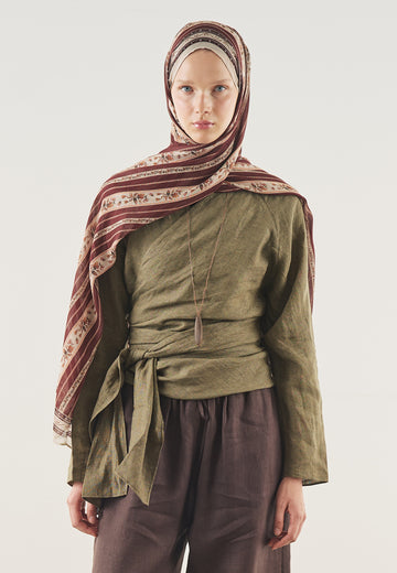 Bordo Floral Lines Desen Soft Viskon Şal