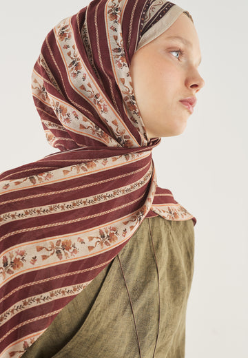 Bordo Floral Lines Desen Soft Viskon Şal