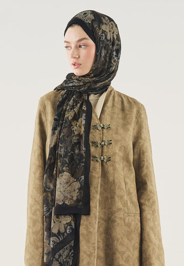 Siyah Floral Legacy Desen Soft Viskon Şal