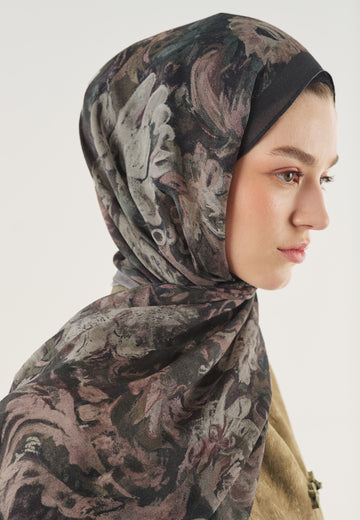 Antrasit Floral Legacy Desen Soft Viskon Şal