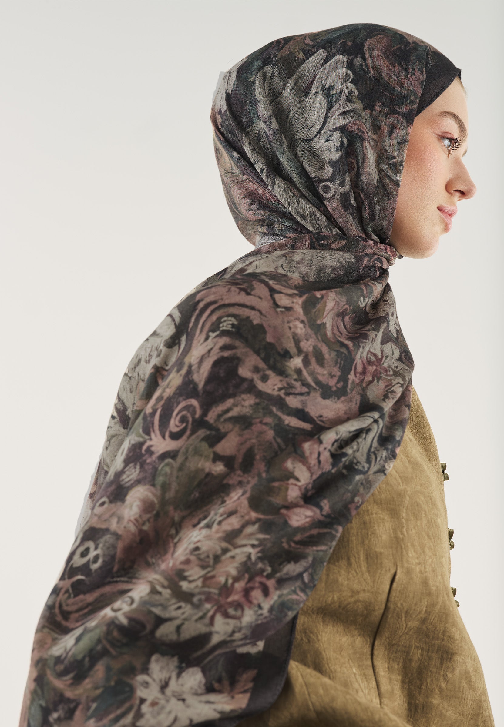Antrasit Floral Legacy Desen Soft Viskon Şal