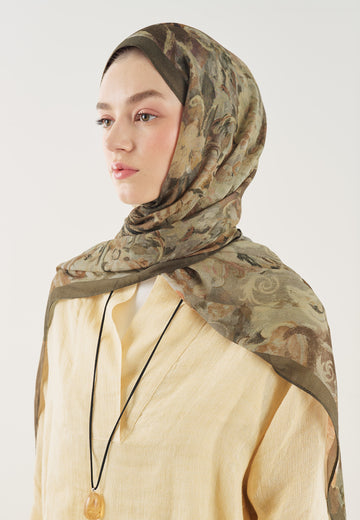 Kahve Floral Legacy Desen Soft Viskon Şal