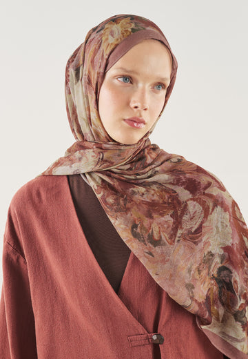 Gül Kurusu Floral Legacy Desen Soft Viskon Şal