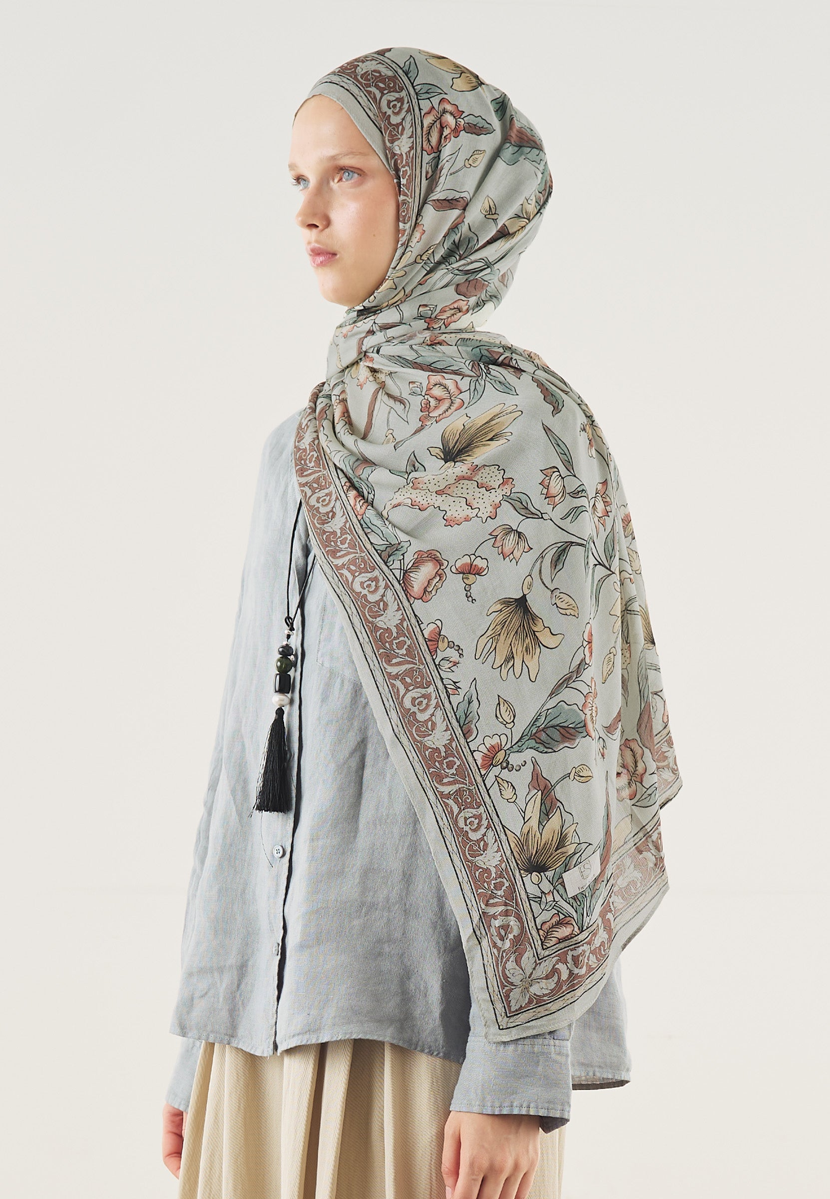 Pure Ethnic Desen Soft Viskon Şal Soft Yeşil