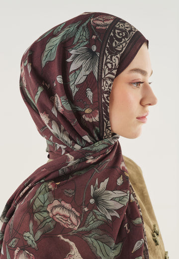 Mürdüm Pure Ethnic Desen Soft Viskon Şal