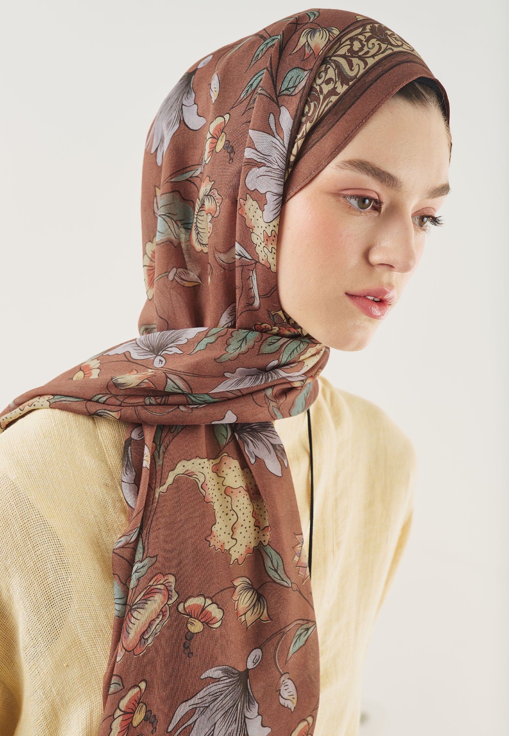 Tarçın Kabuğu Pure Ethnic Desen Soft Viskon Şal