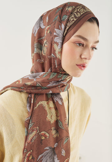 Tarçın Kabuğu Pure Ethnic Desen Soft Viskon Şal