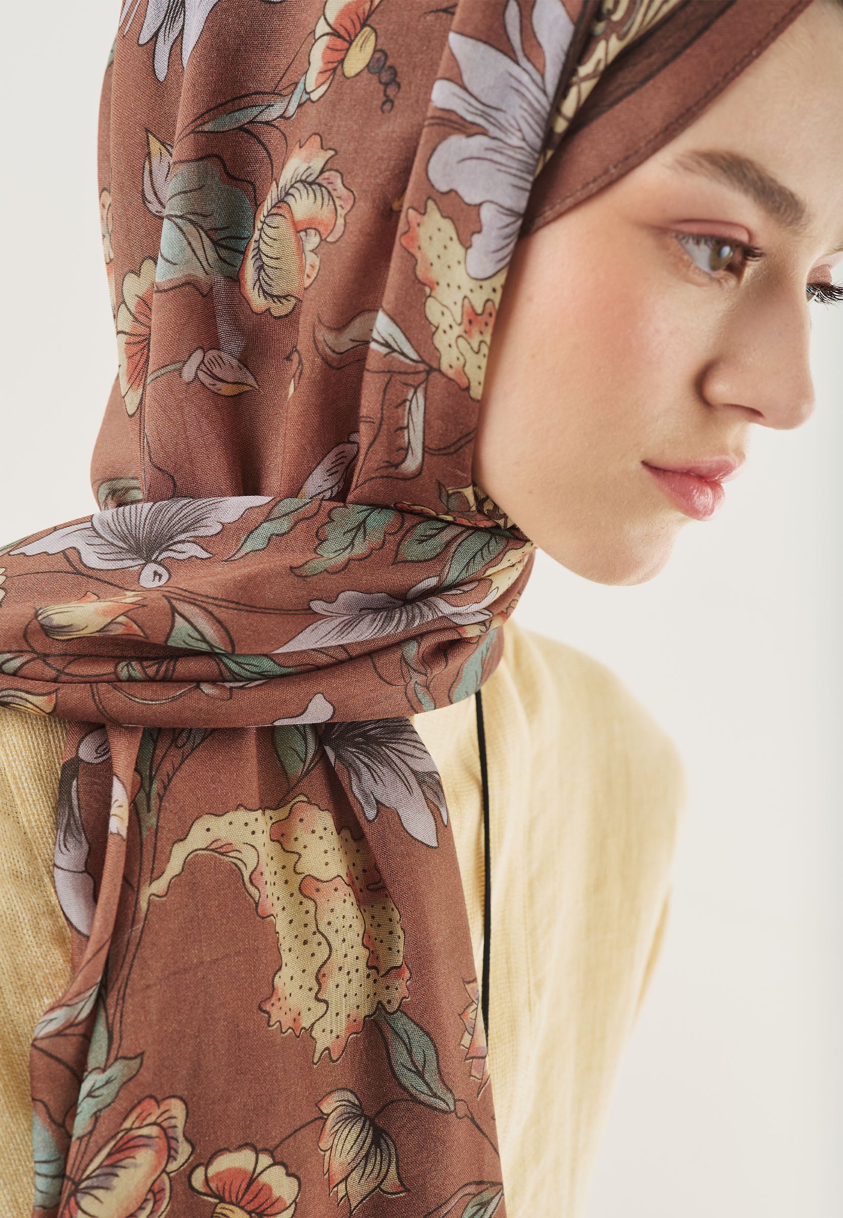 Tarçın Kabuğu Pure Ethnic Desen Soft Viskon Şal