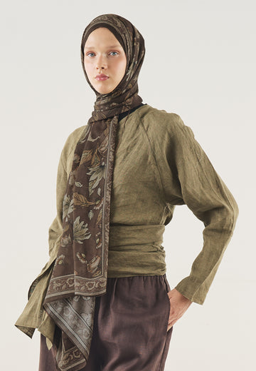 Acı Kahve Pure Ethnic Desen Soft Viskon Şal