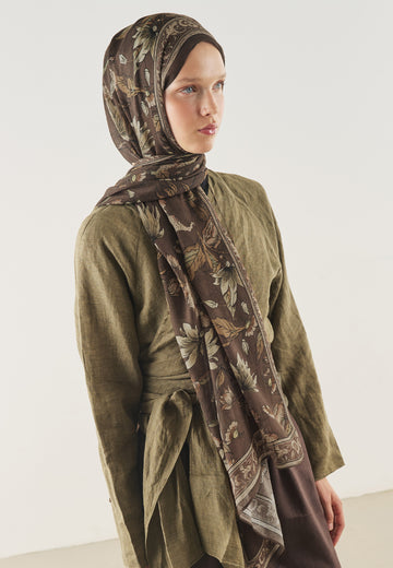 Acı Kahve Pure Ethnic Desen Soft Viskon Şal