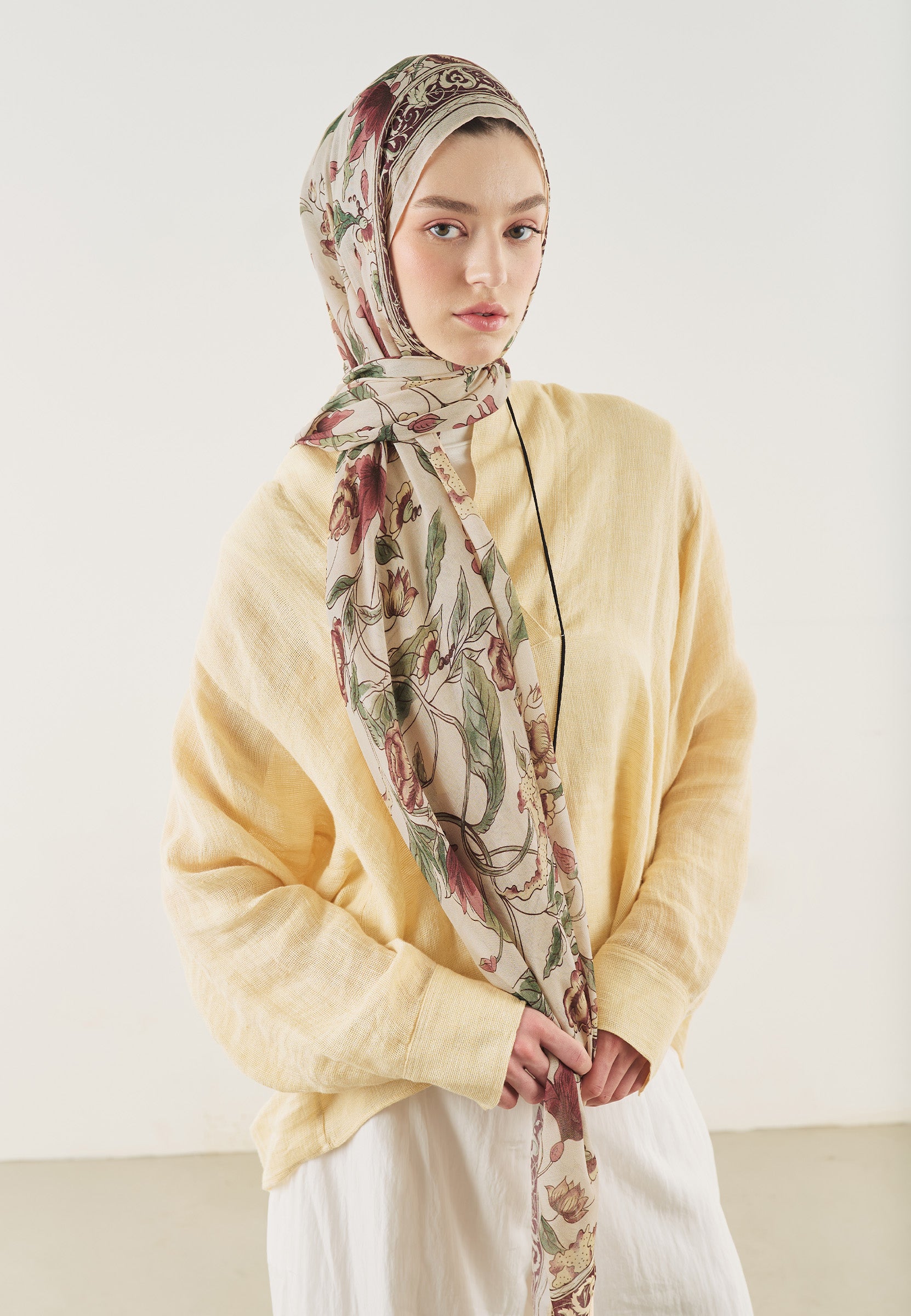 Bej Pure Ethnic Desen Soft Viskon Şal
