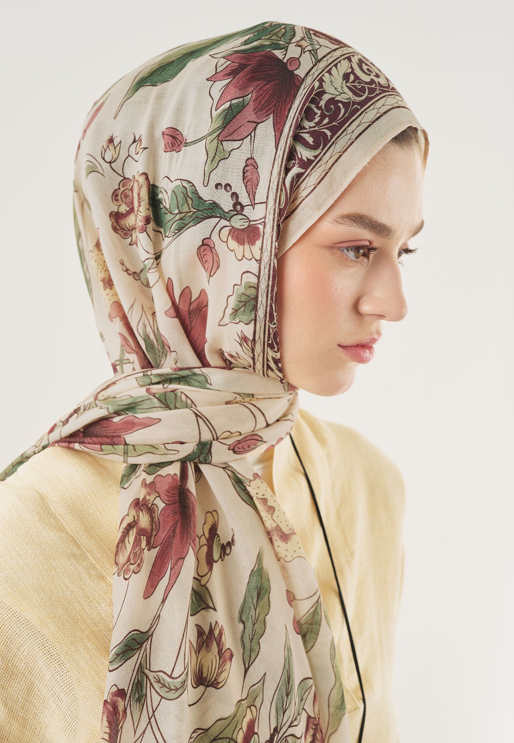 Bej Pure Ethnic Desen Soft Viskon Şal
