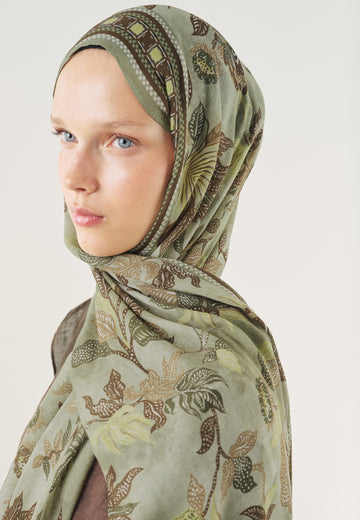 Yeşil Mystic Bloom Desen Soft Viskon Şal