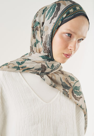 Petrol Mystic Bloom Desen Soft Viskon Şal