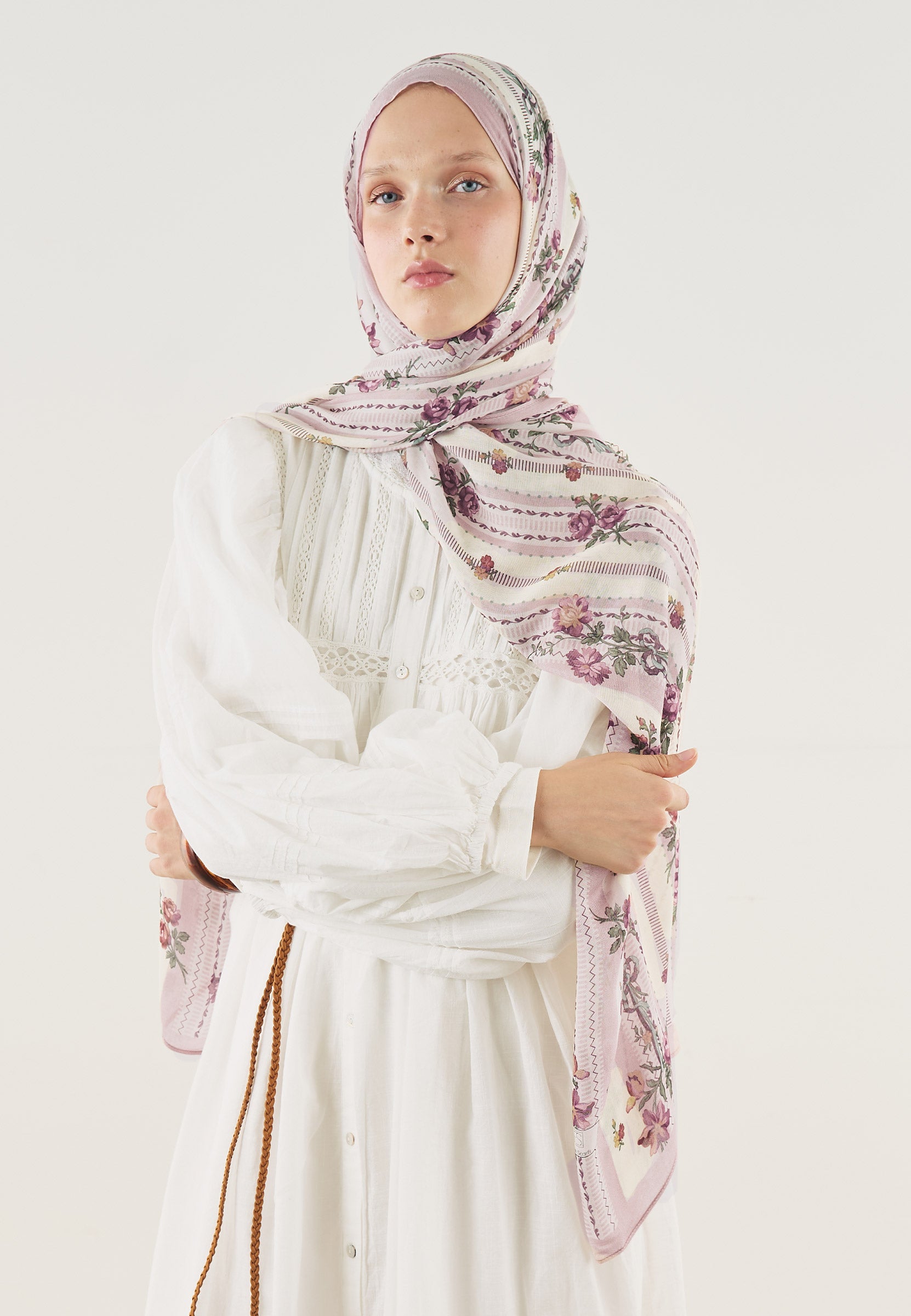 Pudra Floral Touch Desen Soft Viskon Şal