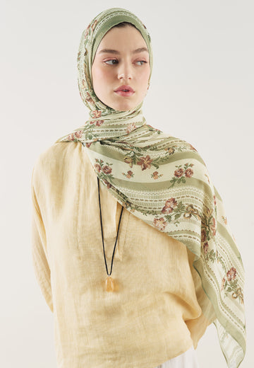 Yeşil Floral Touch Desen Soft Viskon Şal