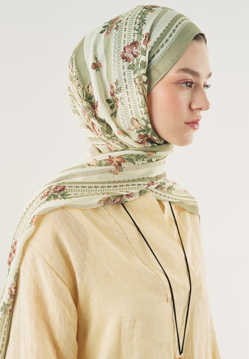 Yeşil Floral Touch Desen Soft Viskon Şal