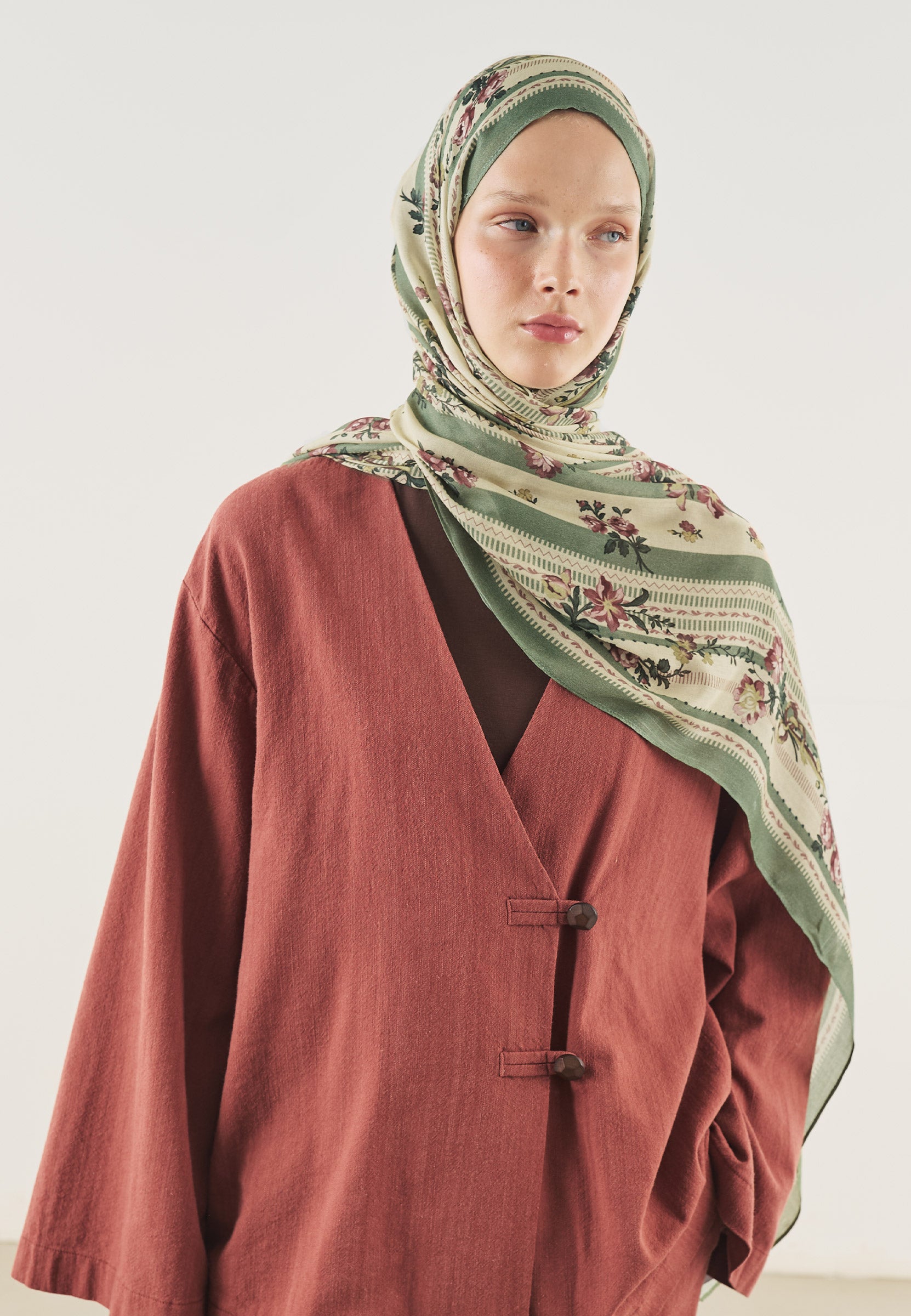 Çam Yeşili Floral Touch Desen Soft Viskon Şal