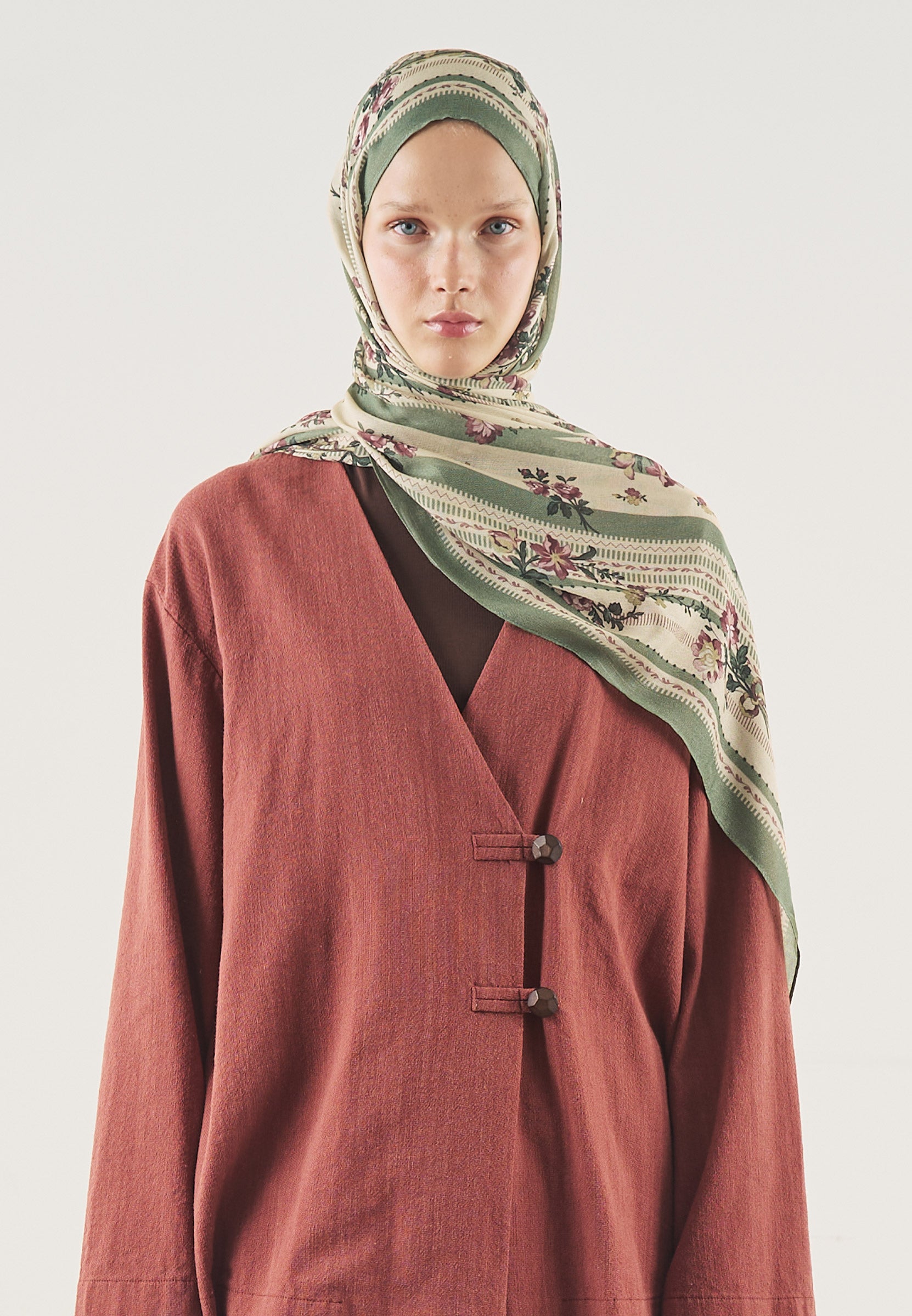 Çam Yeşili Floral Touch Desen Soft Viskon Şal
