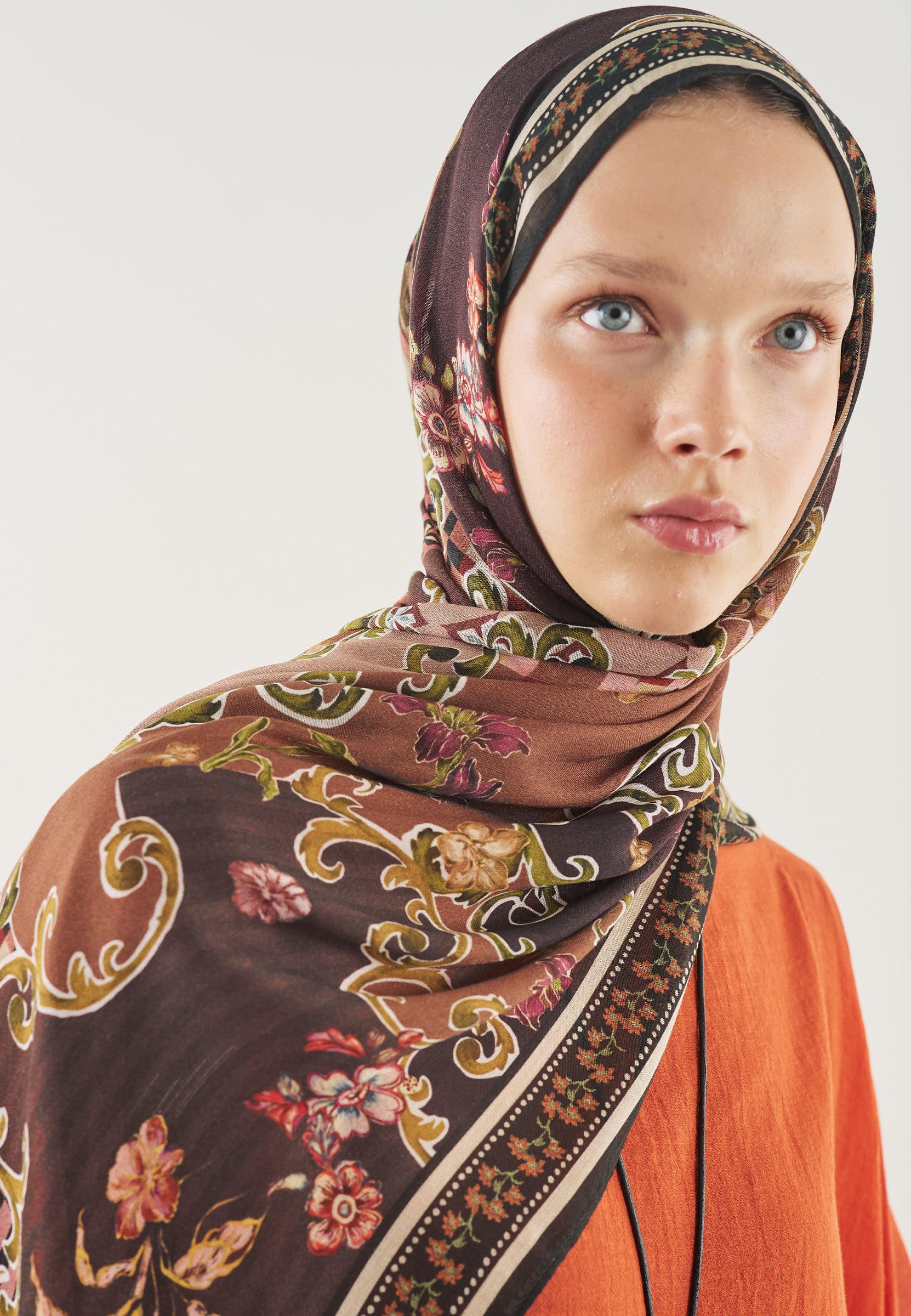 Ethnic Garden Desen Soft Viskon Şal Mürdüm