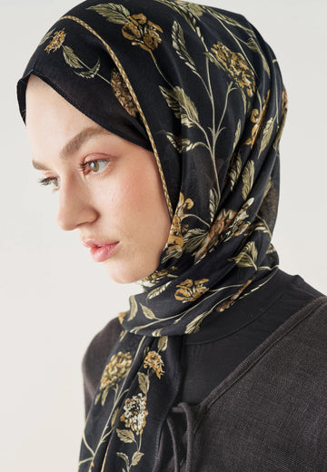 Bloomy Desen Soft Viskon Şal Siyah