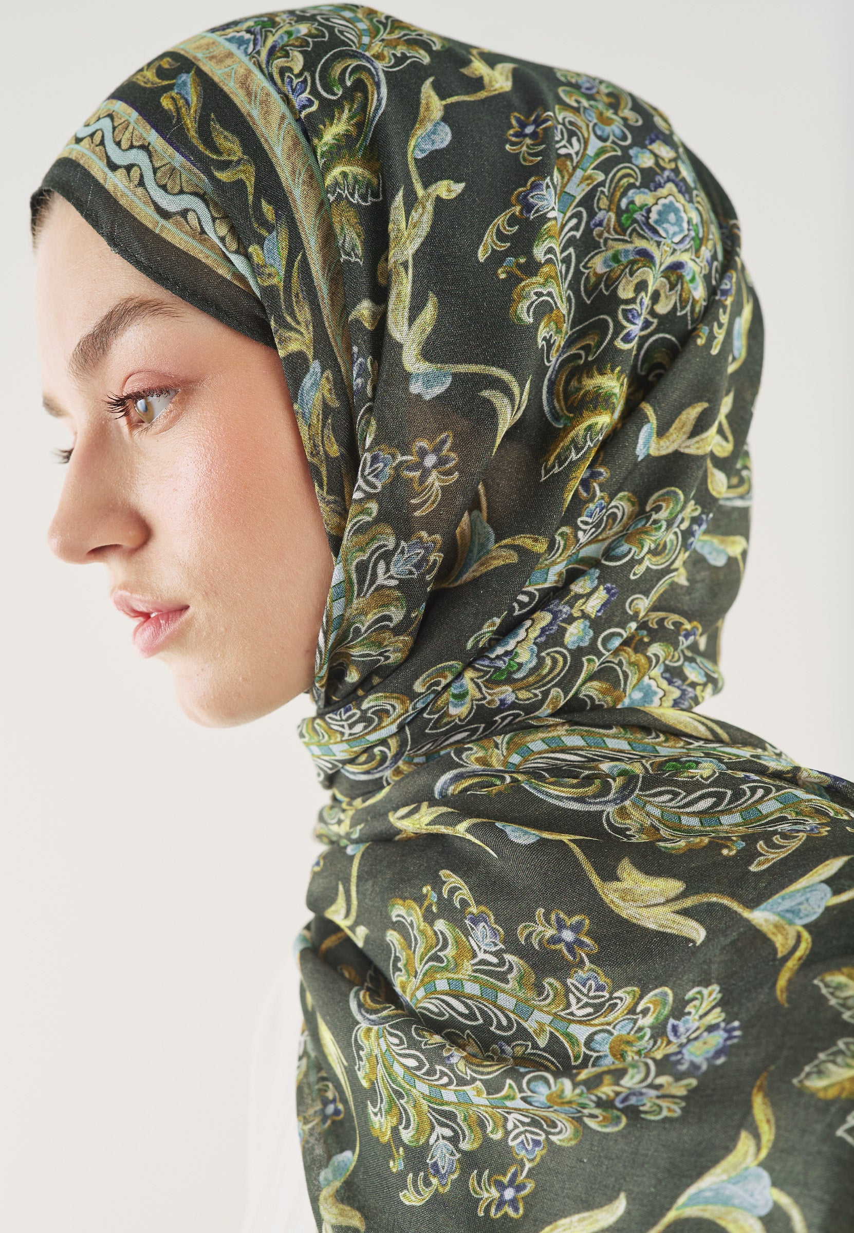 Askeri Haki Ethnıc Touch Desen Soft Viskon Şal