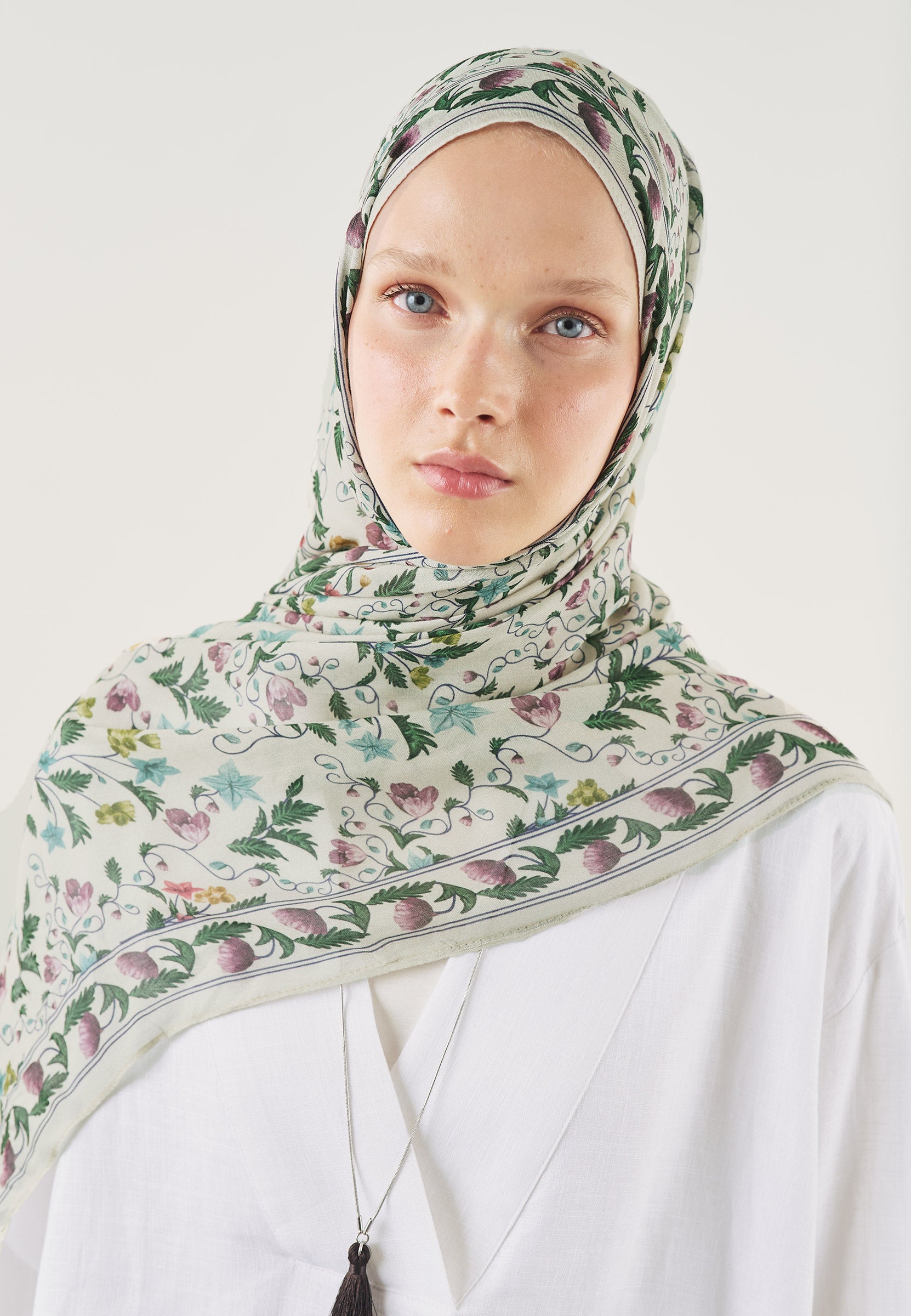 Turkuaz Pure Rosalia Desen Soft Viskon Şal