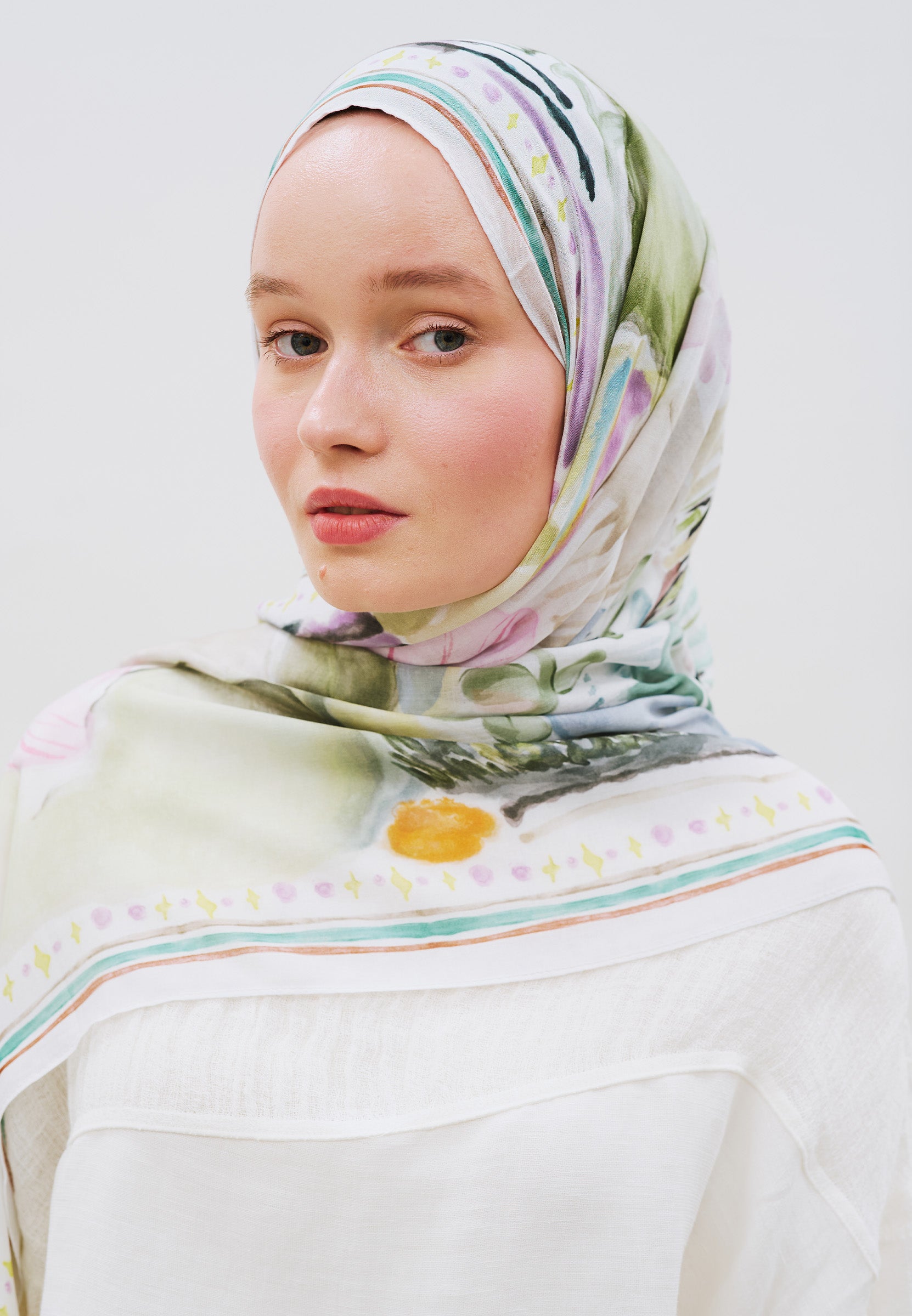 Bloomelle Desen Rami Viskon Şal Soft Yeşil