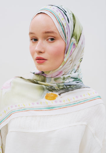Bloomelle Desen Rami Viskon Şal Soft Yeşil