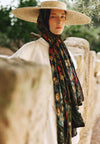Floral Whimsy Desen Rami Viskon Şal Siyah