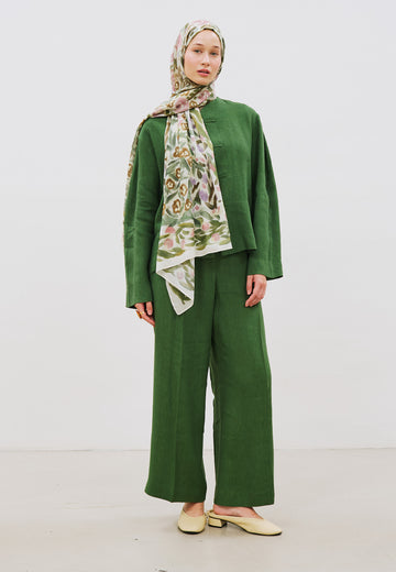 Floral Whimsy Desen Rami Viskon Şal Yeşil