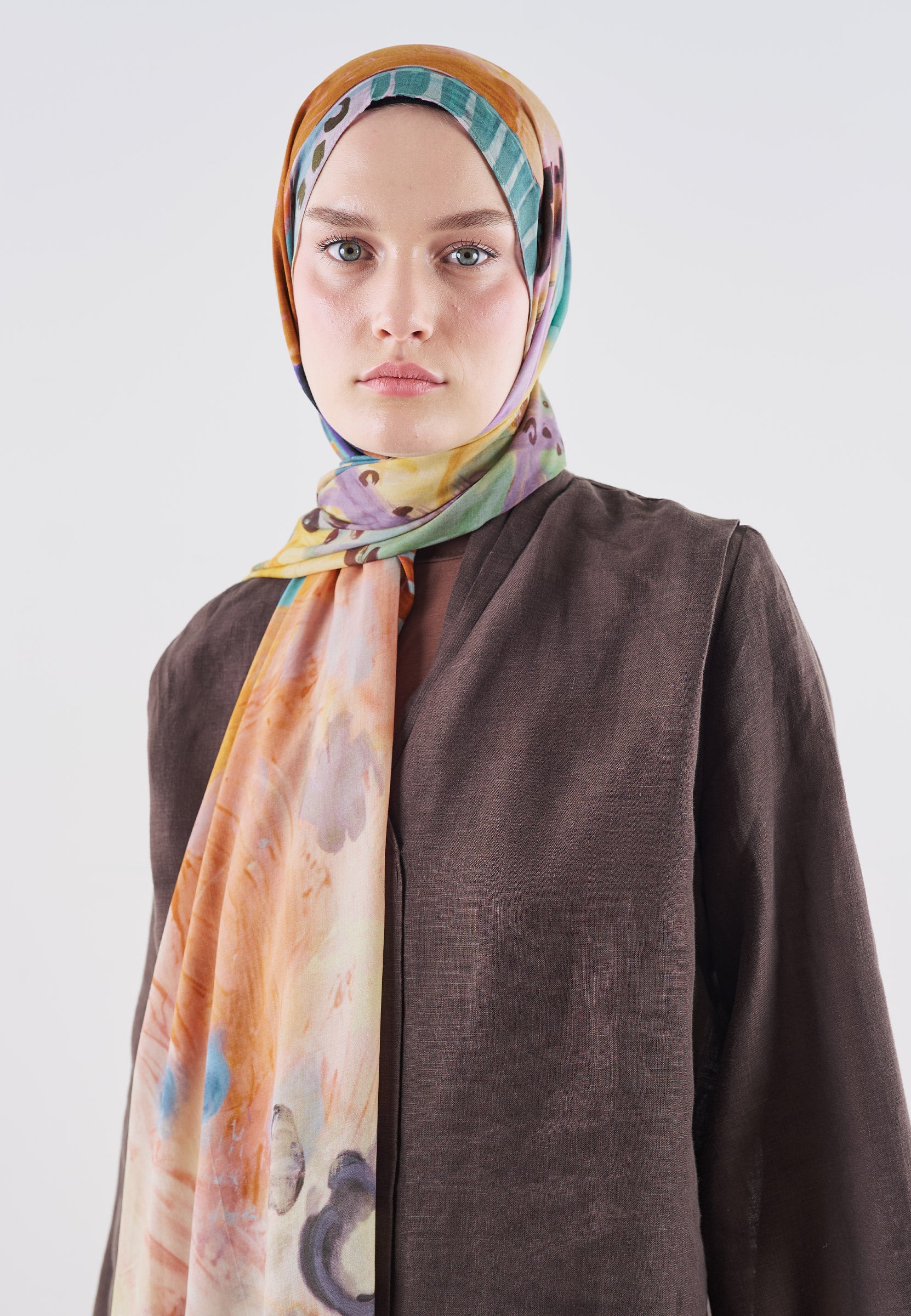 Playful Palette Desen Rami Viskon Şal Somon