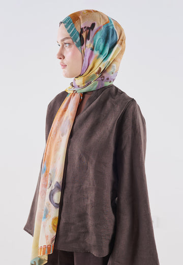 Playful Palette Desen Rami Viskon Şal Somon