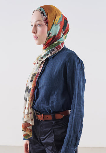 Playful Palette Desen Rami Viskon Şal Kiremit