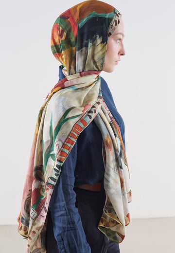 Playful Palette Desen Rami Viskon Şal Kiremit