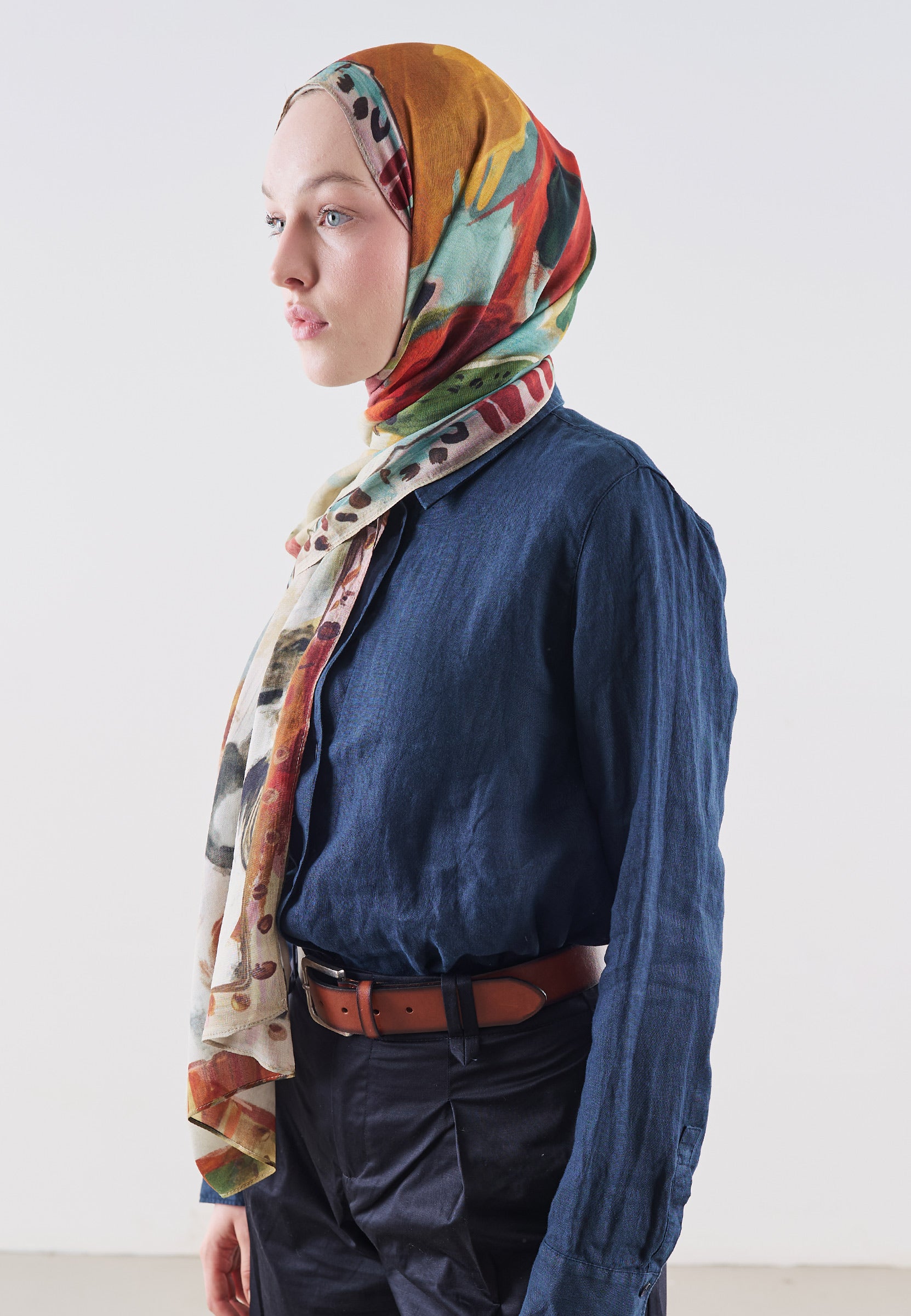 Playful Palette Desen Rami Viskon Şal Kiremit