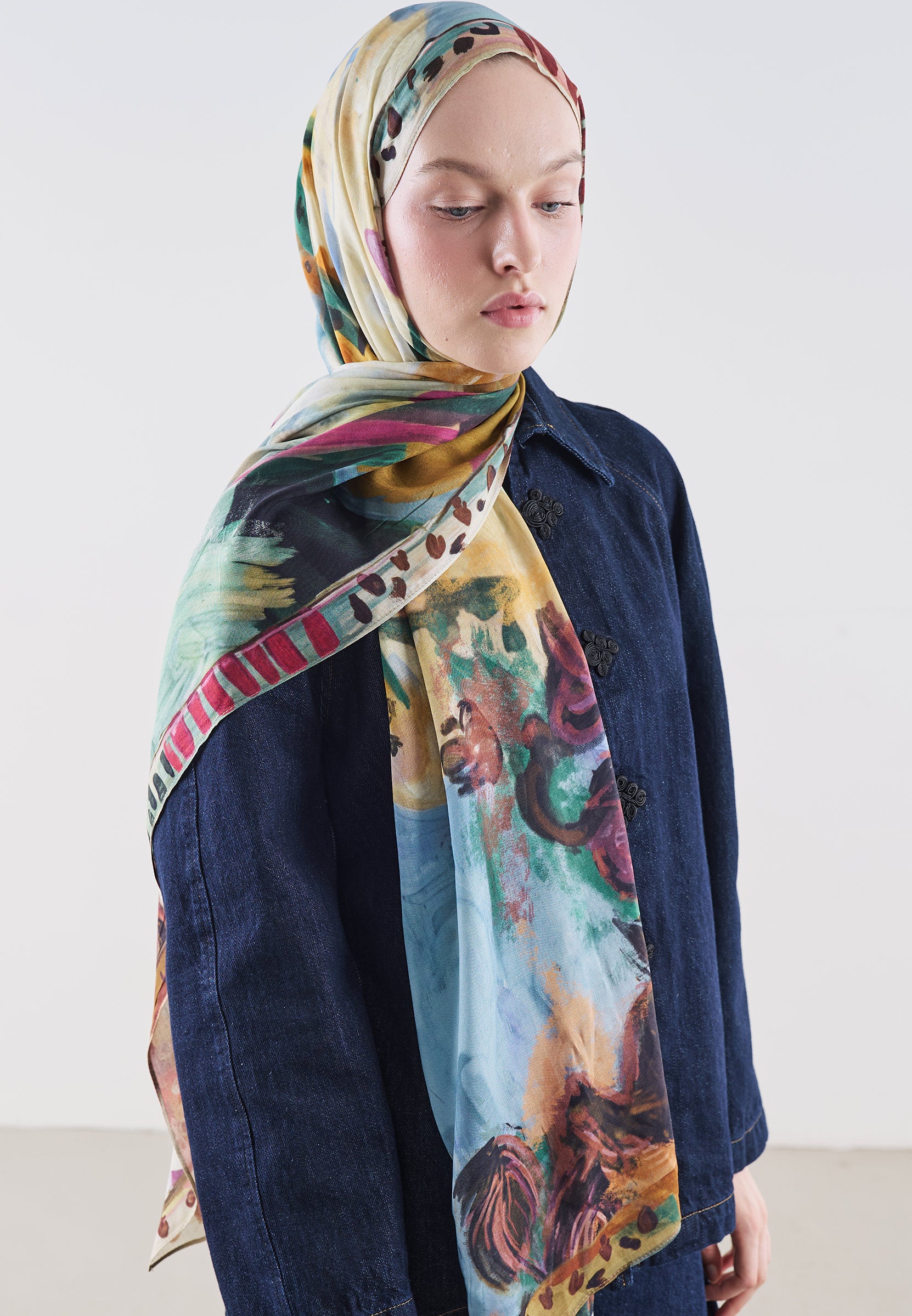 Playful Palette Desen Rami Viskon Şal Menekşe