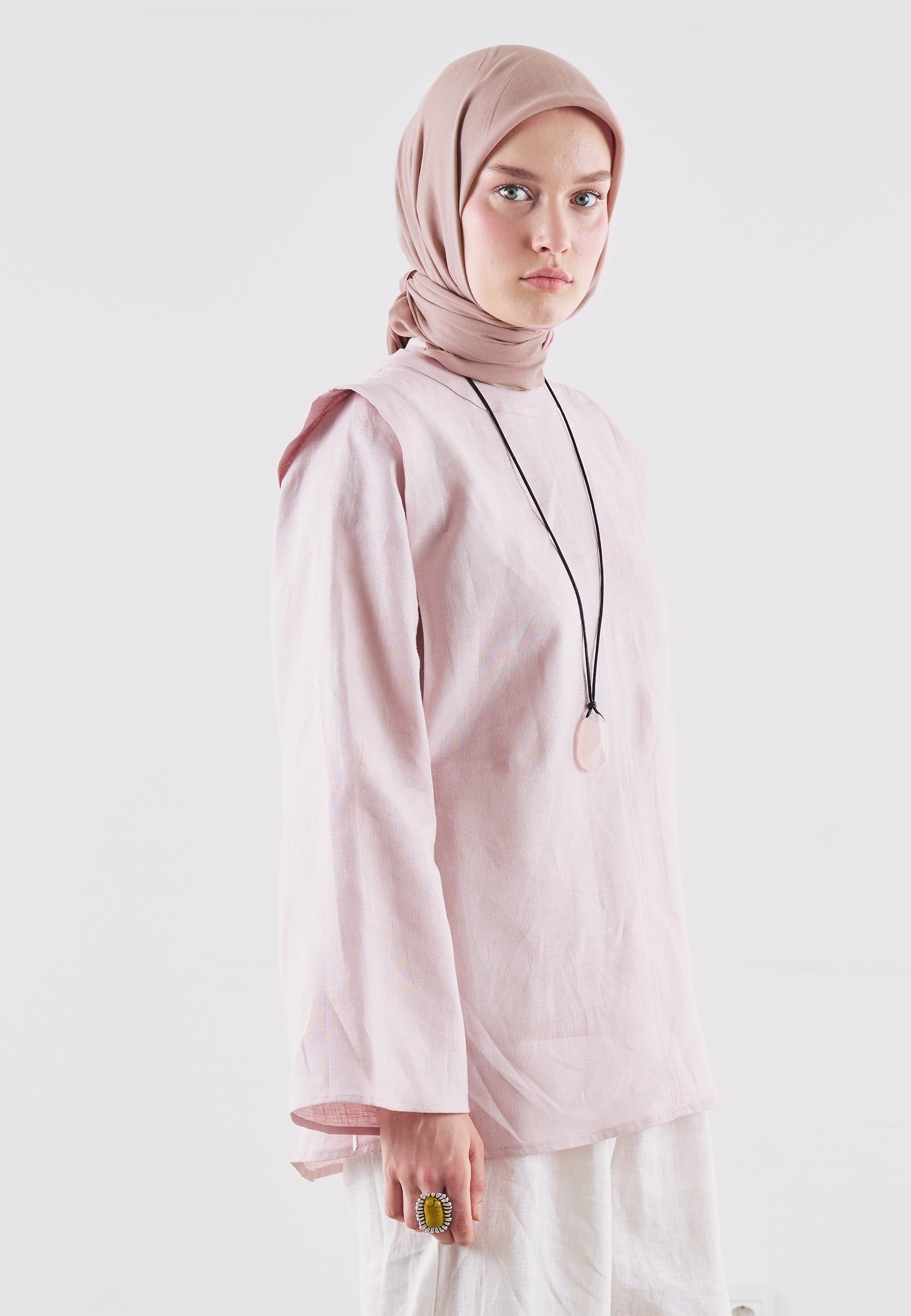 Pamuk Keten Eşarp Soft Pembe